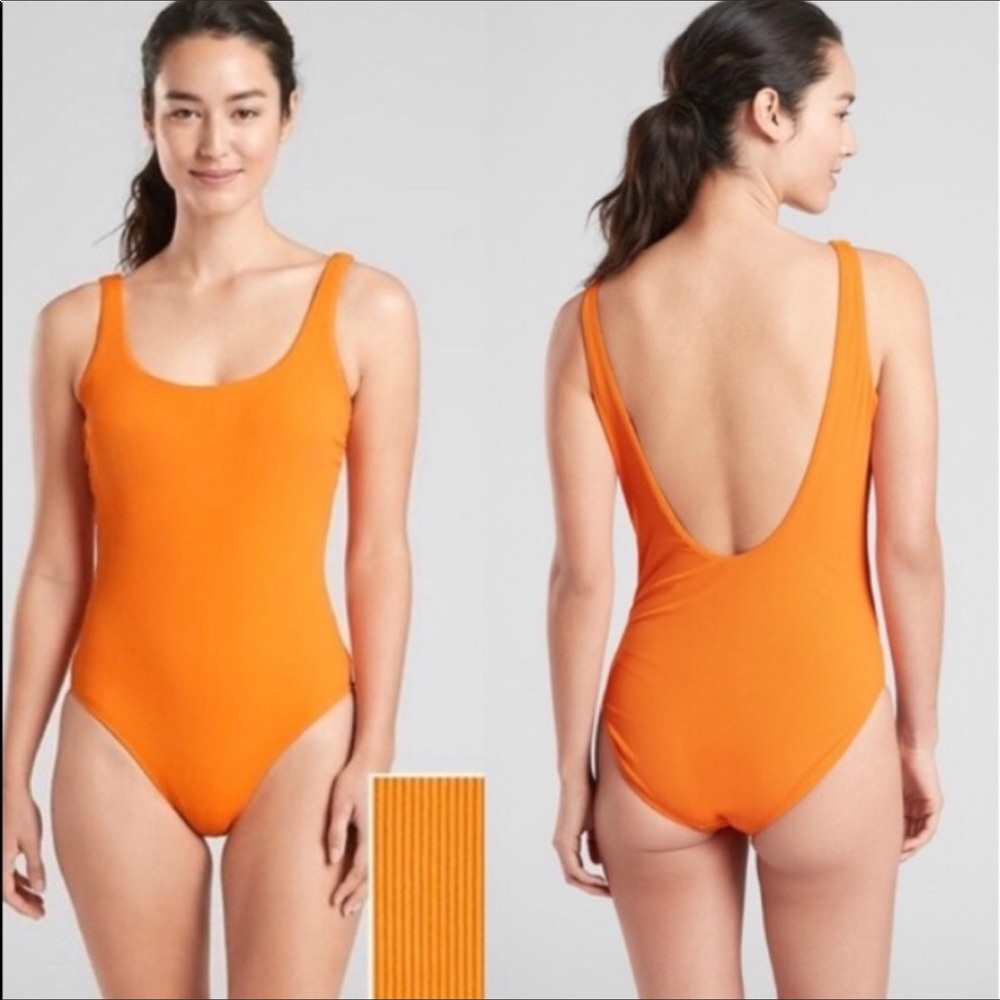 Athleta Scoop One Piece Swimsuit Orange Medium